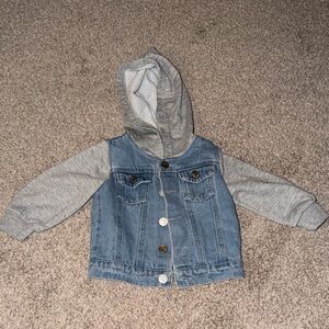 SHEIN Kids Blue Denim Jacket with Gray Hood